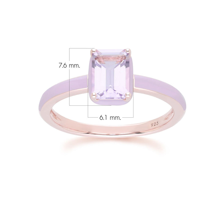 Siberian Waltz Ring aus violetter Emaille und achteckigem rosa Amethyst in Roségold-Vermeil