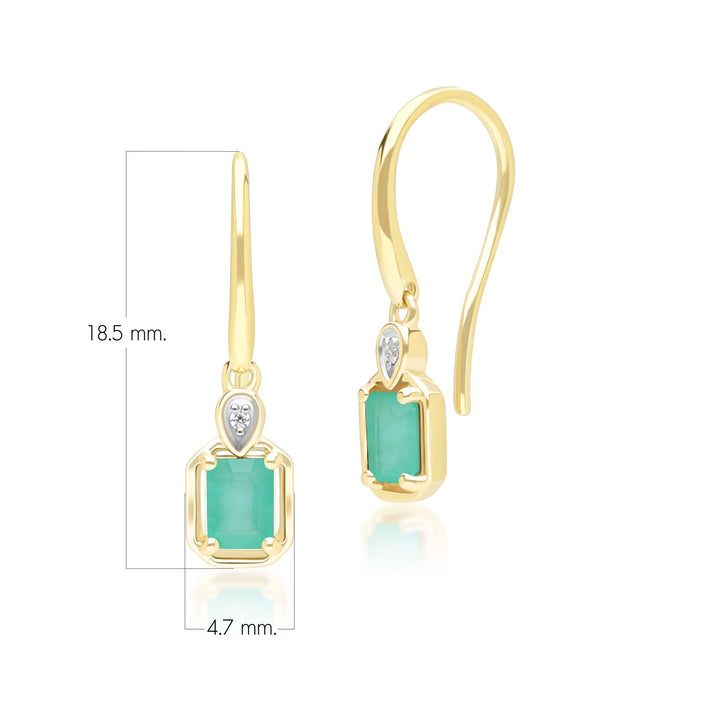 Klassische Smaragd-Baguette- und Diamant-Tropfenohrringe aus 9 Karat Gelbgold