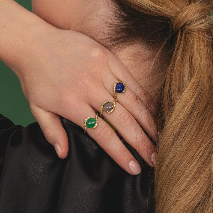 ECFEW™ Oval Lapis Lazuli by pass snake set cabochon ring in gold vermeil sterling silver