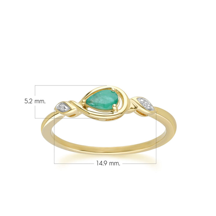 Klassischer birnenförmiger Smaragd- und Diamantring aus 9 Karat Gelbgold