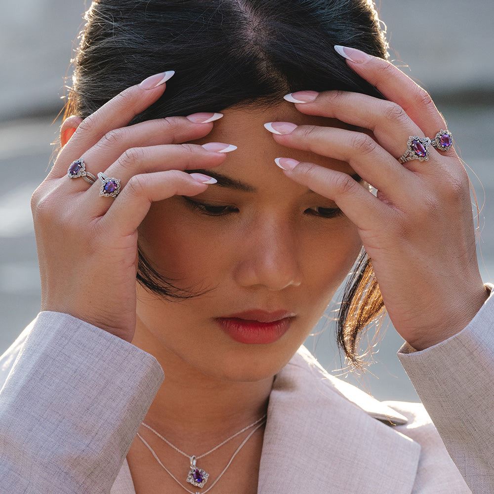 Kissenförmiger Amethyst- und Markasitring im Art-Deco-Stil aus Sterlingsilber