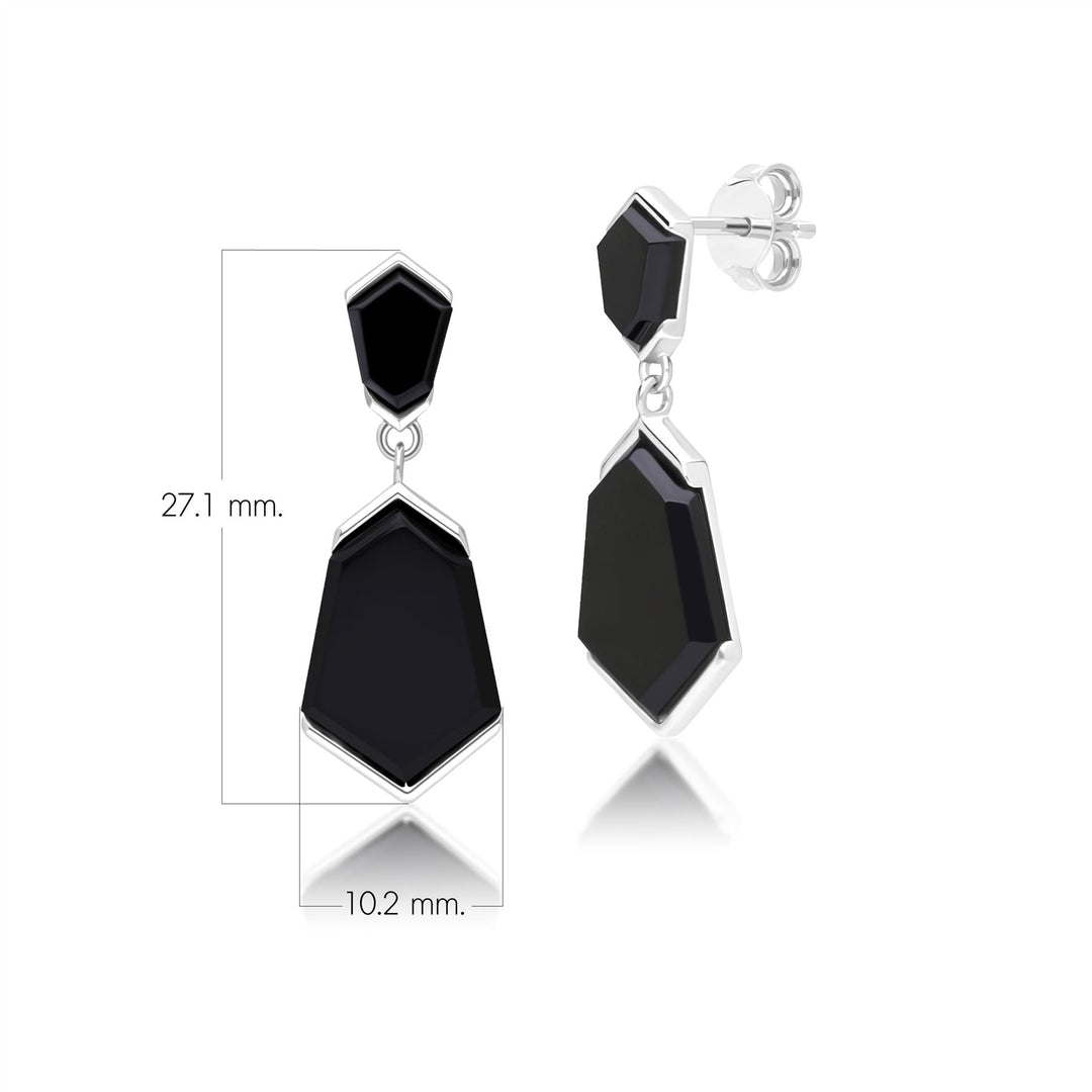 Grand Deco Sechseck-Ohrhänger aus schwarzem Onyx in Sterlingsilber
