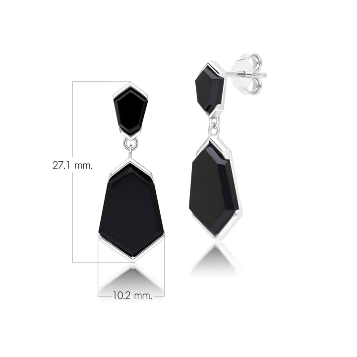 Grand Deco Sechseck-Ohrhänger aus schwarzem Onyx in Sterlingsilber
