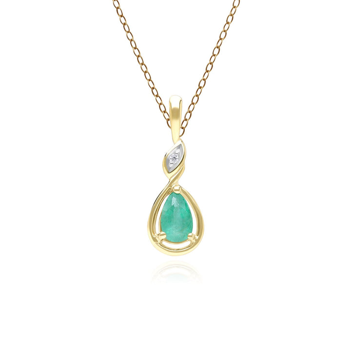Klassische Halskette mit birnenförmigem Smaragd- und Diamantanhänger aus 9 Karat Gelbgold