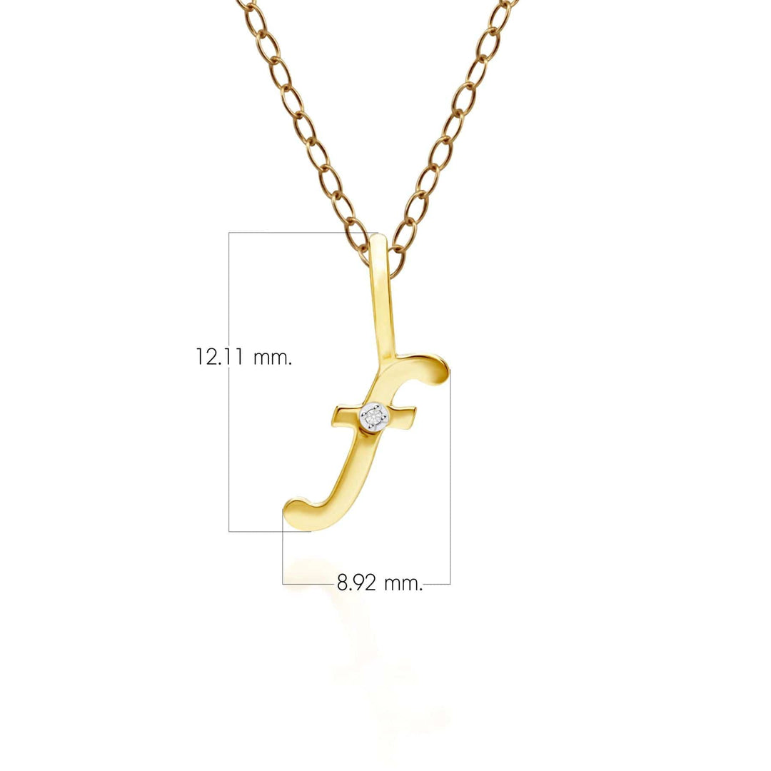 191P0777019 Alphabet Letter F Diamond pendant in 9ct Yellow Gold Dimensions