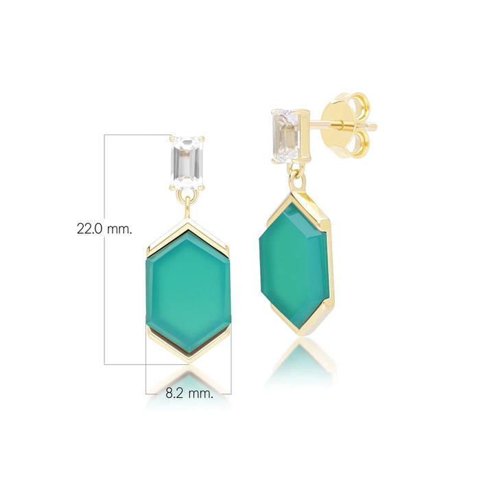 Grand Deco Sechseck-Tropfenohrringe aus Chalcedon und Topas in Gold Vermeil