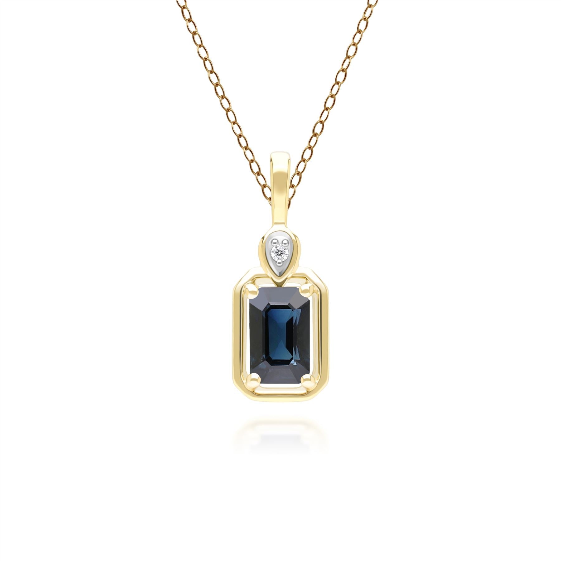 Classic Sapphire Baguette & Diamond Pendant Necklace In 9ct Yellow Gold