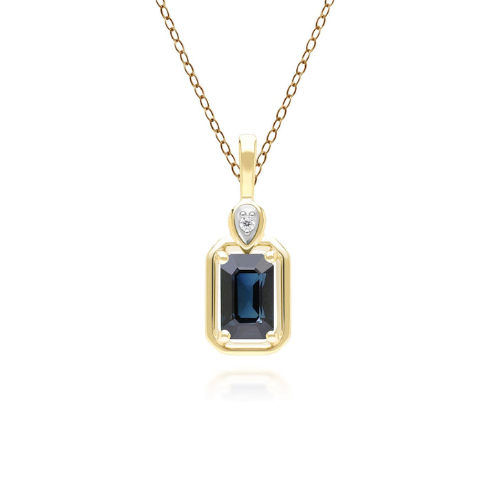 Klassische Halskette mit Anhänger aus 9 Karat Gelbgold mit Saphir-Baguette und Diamant