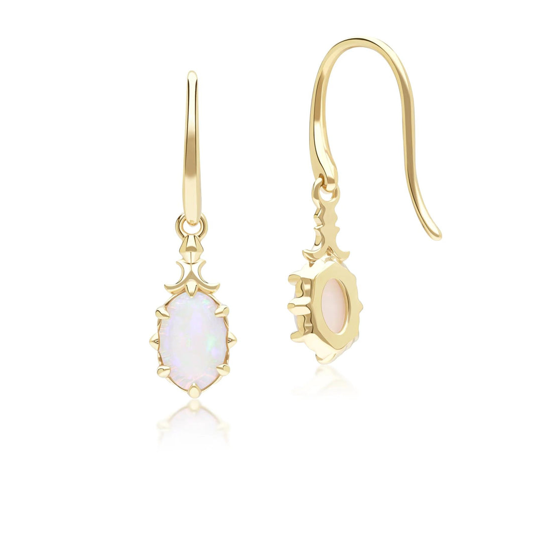 Classic Oval Opal Drop Earrings in 9ct Yellow Gold
