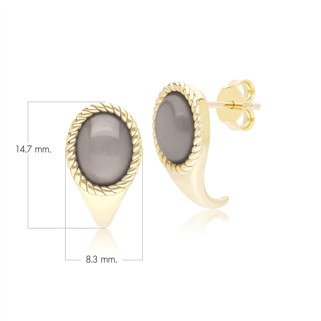 Klassische ovale Ohrstecker mit schwarzem Mondstein in Tropfenform, Gelbgold 9 Karat