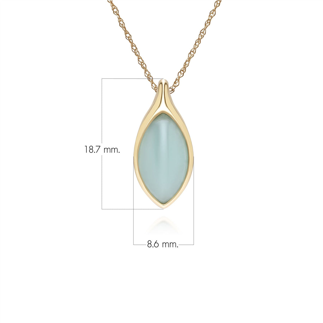 Klassische Marquise-Halskette mit grünem Jadeit-Anhänger, Gelbgold 9 Karat