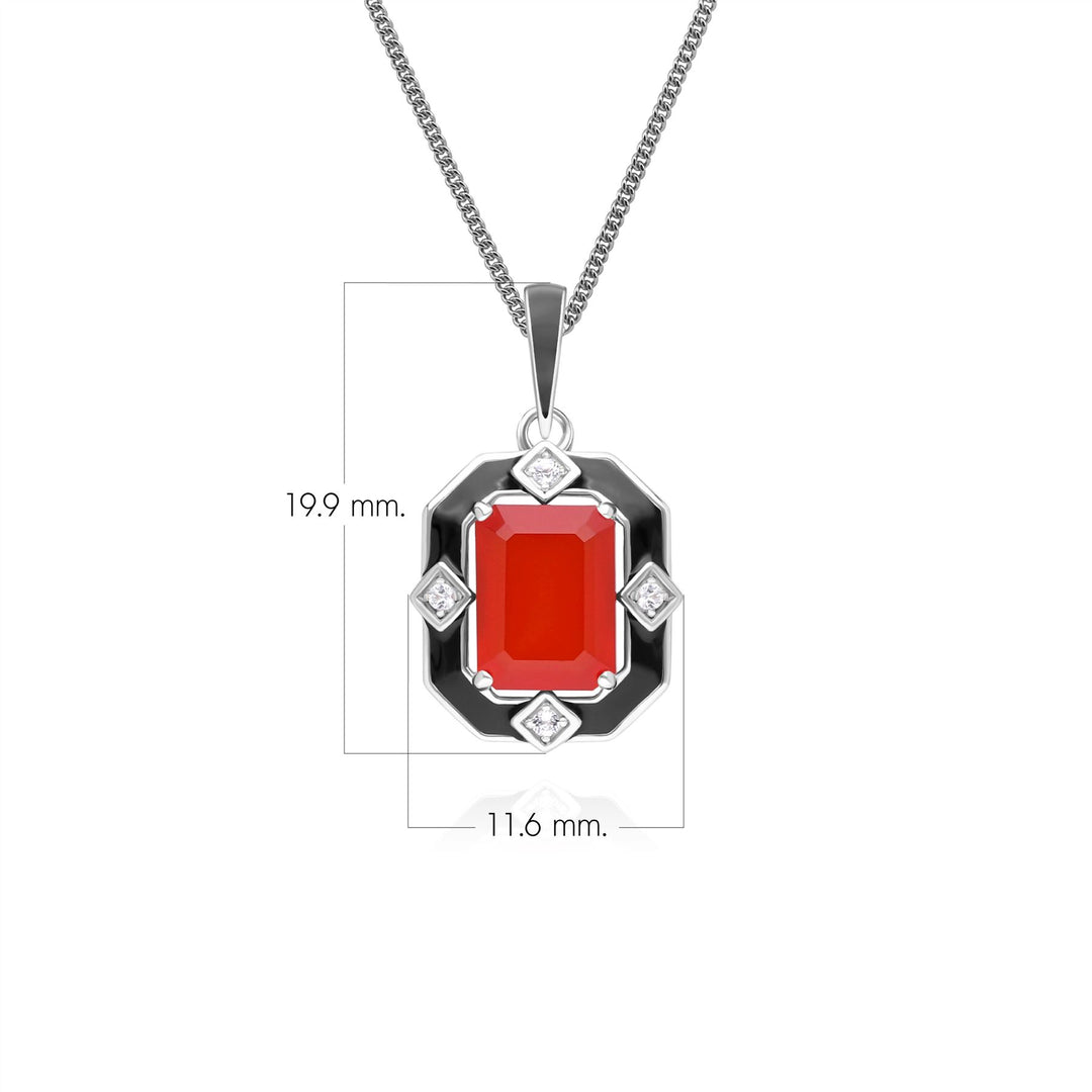 Grand Deco Halskette mit Anhänger aus Sterlingsilber mit schwarzem Emaille, Karneol und Topas