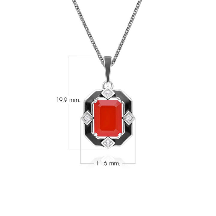 Grand Deco Halskette mit Anhänger aus Sterlingsilber mit schwarzem Emaille, Karneol und Topas