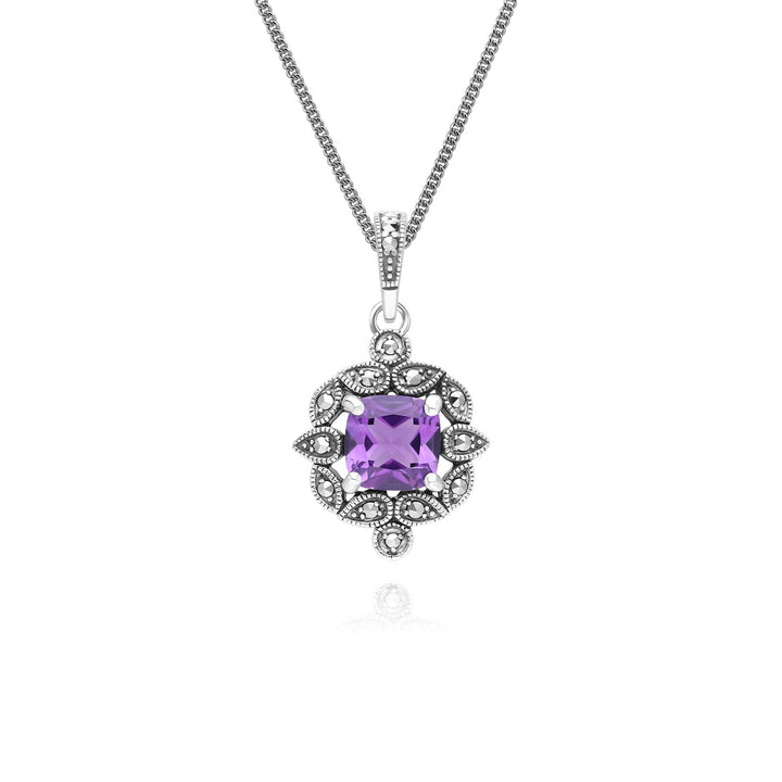 Halskette mit Amethyst- und Markasit-Anhänger im Art-Deco-Stil aus Sterlingsilber