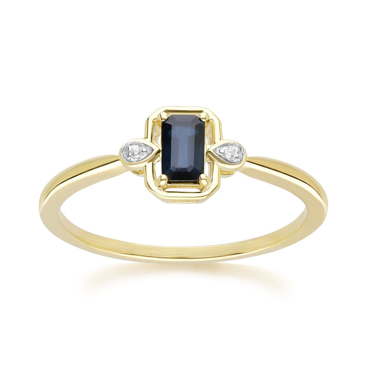 Klassischer Saphir-Baguette- und Diamantring aus 9 Karat Gelbgold