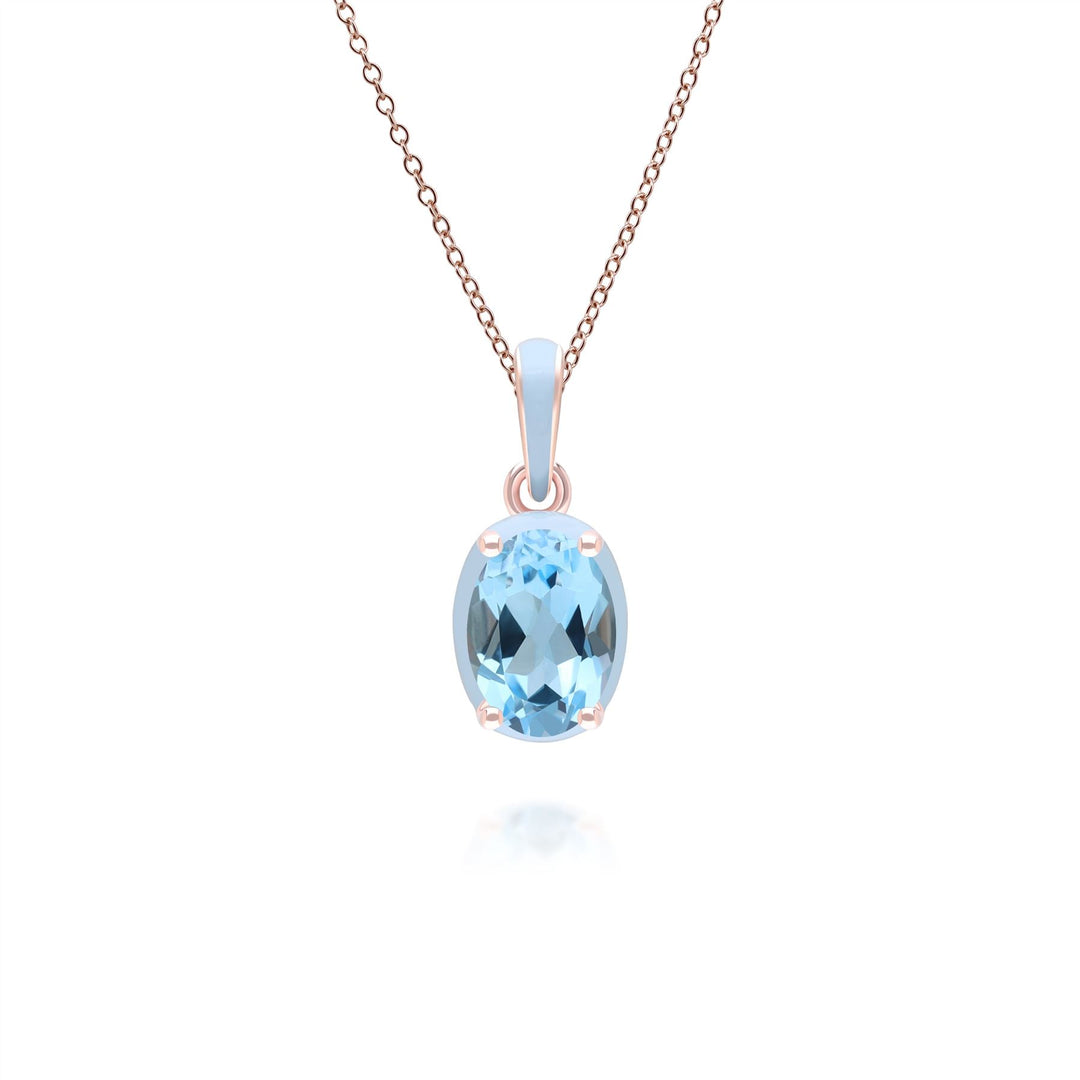 Halskette mit Anhänger „Siberian Waltz“ aus blauem Emaille und ovalem himmelblauem Topas in Roségold-Vermeil