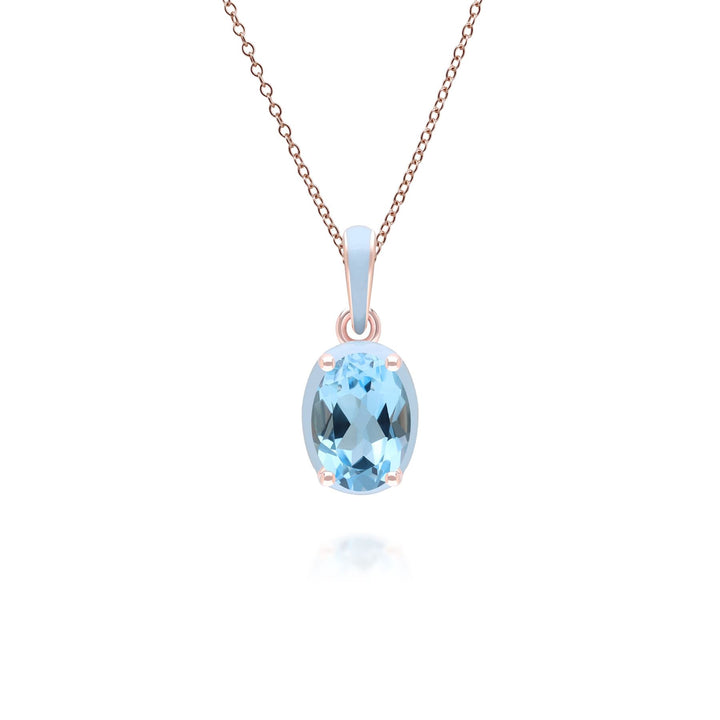 Halskette mit Anhänger „Siberian Waltz“ aus blauem Emaille und ovalem himmelblauem Topas in Roségold-Vermeil
