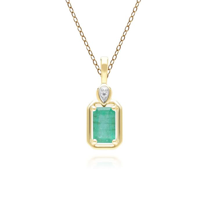 Klassische Halskette mit Smaragd-Baguette- und Diamant-Anhänger aus 9 Karat Gelbgold