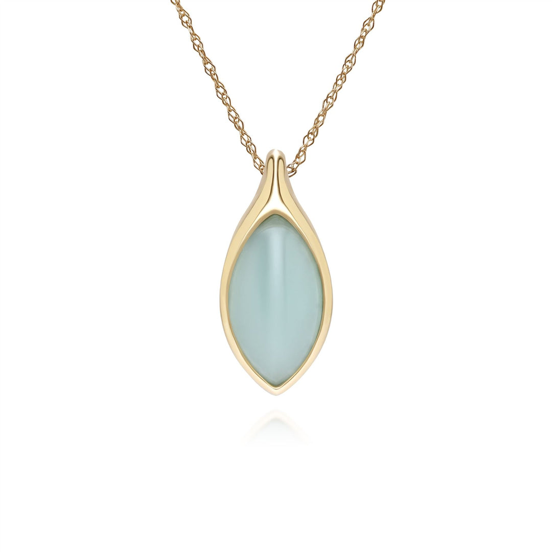 Klassische Marquise-Halskette mit grünem Jadeit-Anhänger, Gelbgold 9 Karat