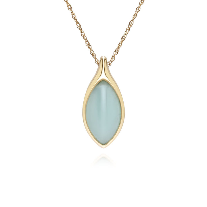 Klassische Marquise-Halskette mit grünem Jadeit-Anhänger, Gelbgold 9 Karat