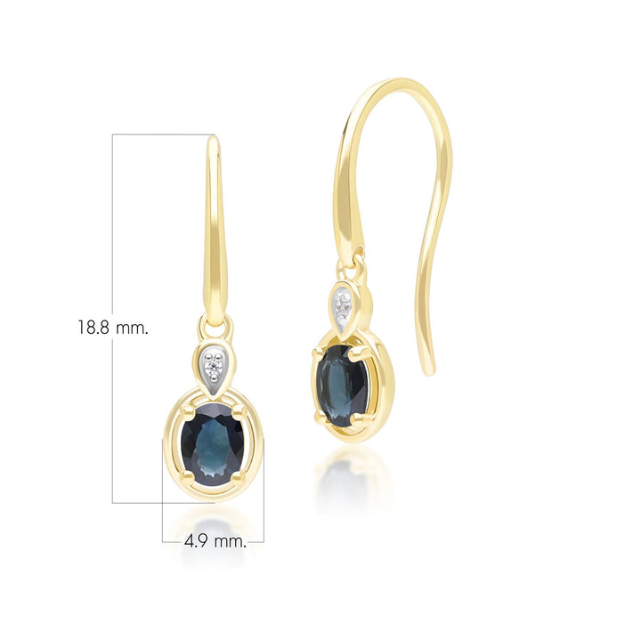 Klassische ovale Saphir- und runde Diamant-Tropfenohrringe aus 9 Karat Gelbgold