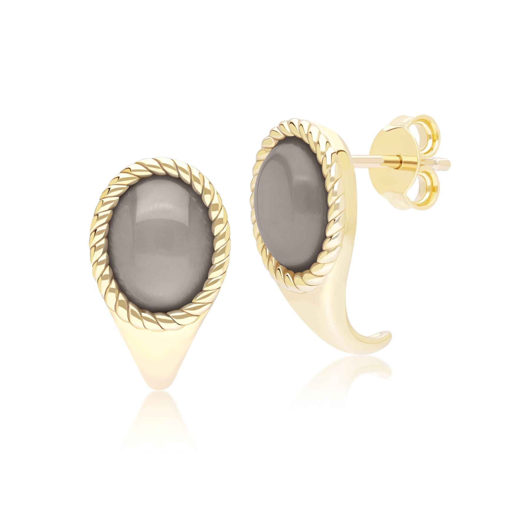 Classic Oval Black Moonstone Drop Stud Earrings in 9ct Yellow Gold