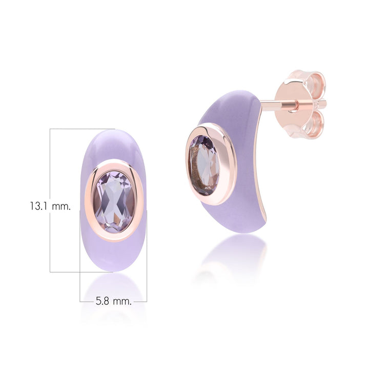 Siberian Waltz – Halbe Creolen aus violetter Emaille und achteckigem Amethyst in Roségold-Vermeil