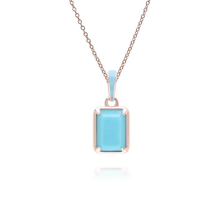 Siberian Waltz Halskette mit blauem Emaille- und achteckigem Türkis-Anhänger aus Roségold-Vermeil