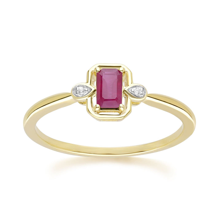 Klassischer Rubin-Baguette- und Diamantring aus 9 Karat Gelbgold