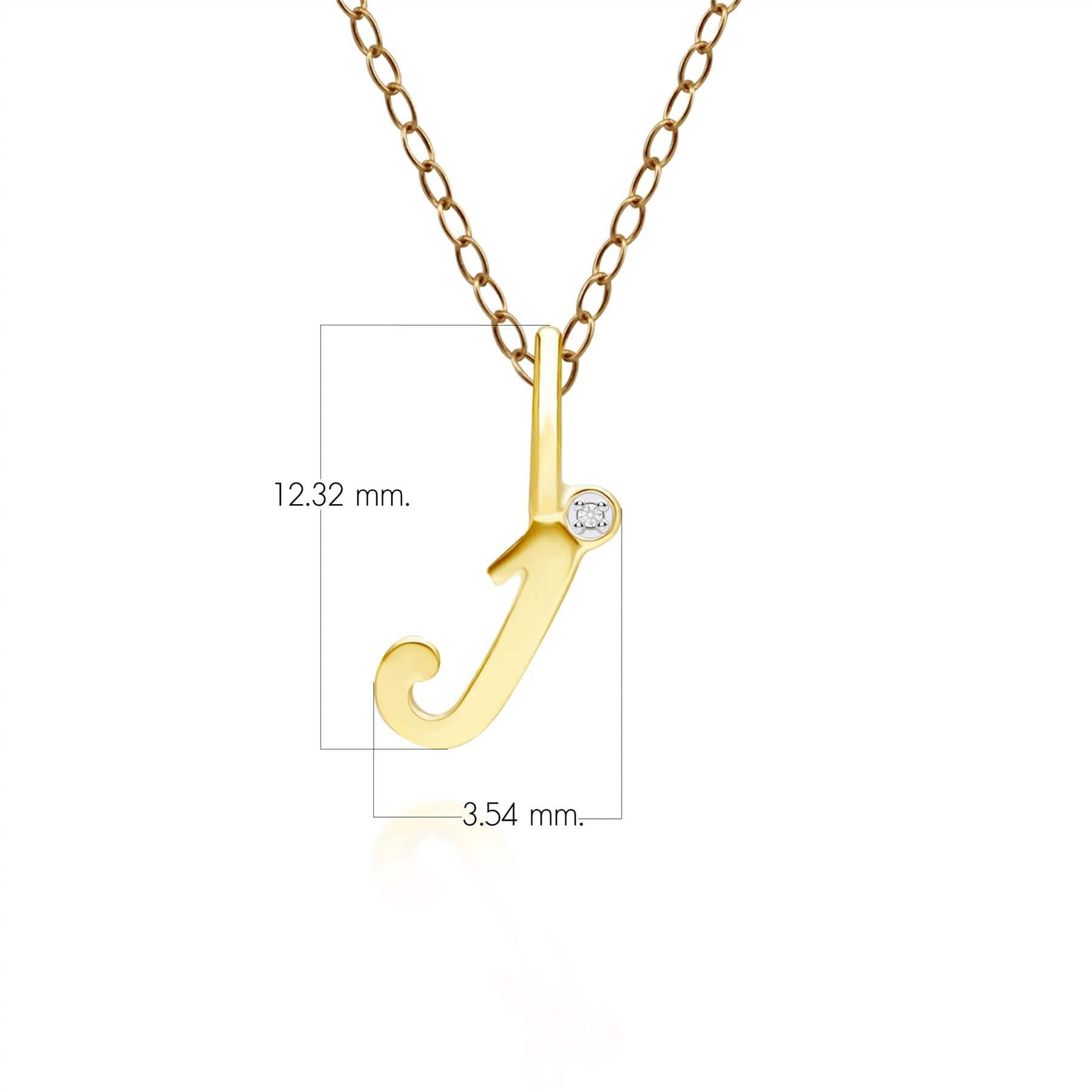 191P0781019 Alphabet Letter J Diamond pendant in 9ct Yellow Gold Dimensions