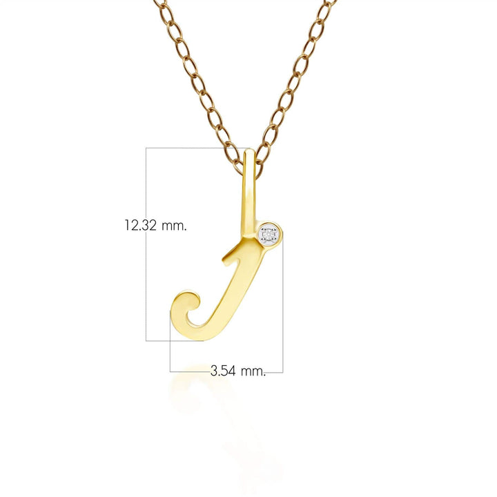191P0781019 Alphabet Letter J Diamond pendant in 9ct Yellow Gold Dimensions