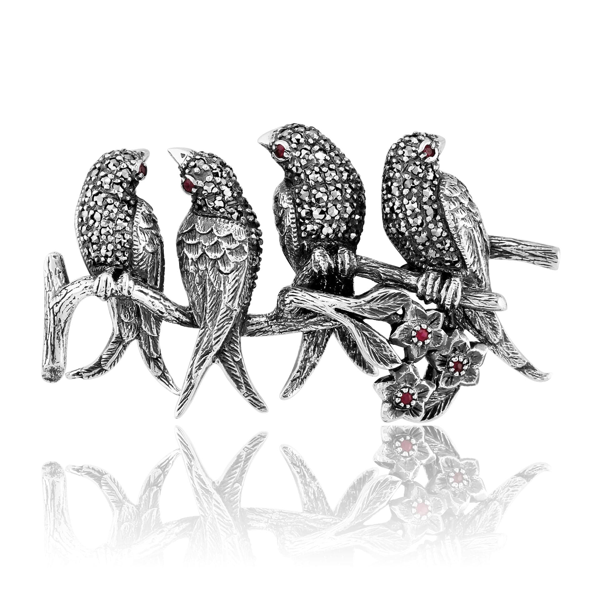 Art Nouveau Ruby & Marcasite Bird Brooch Image 1
