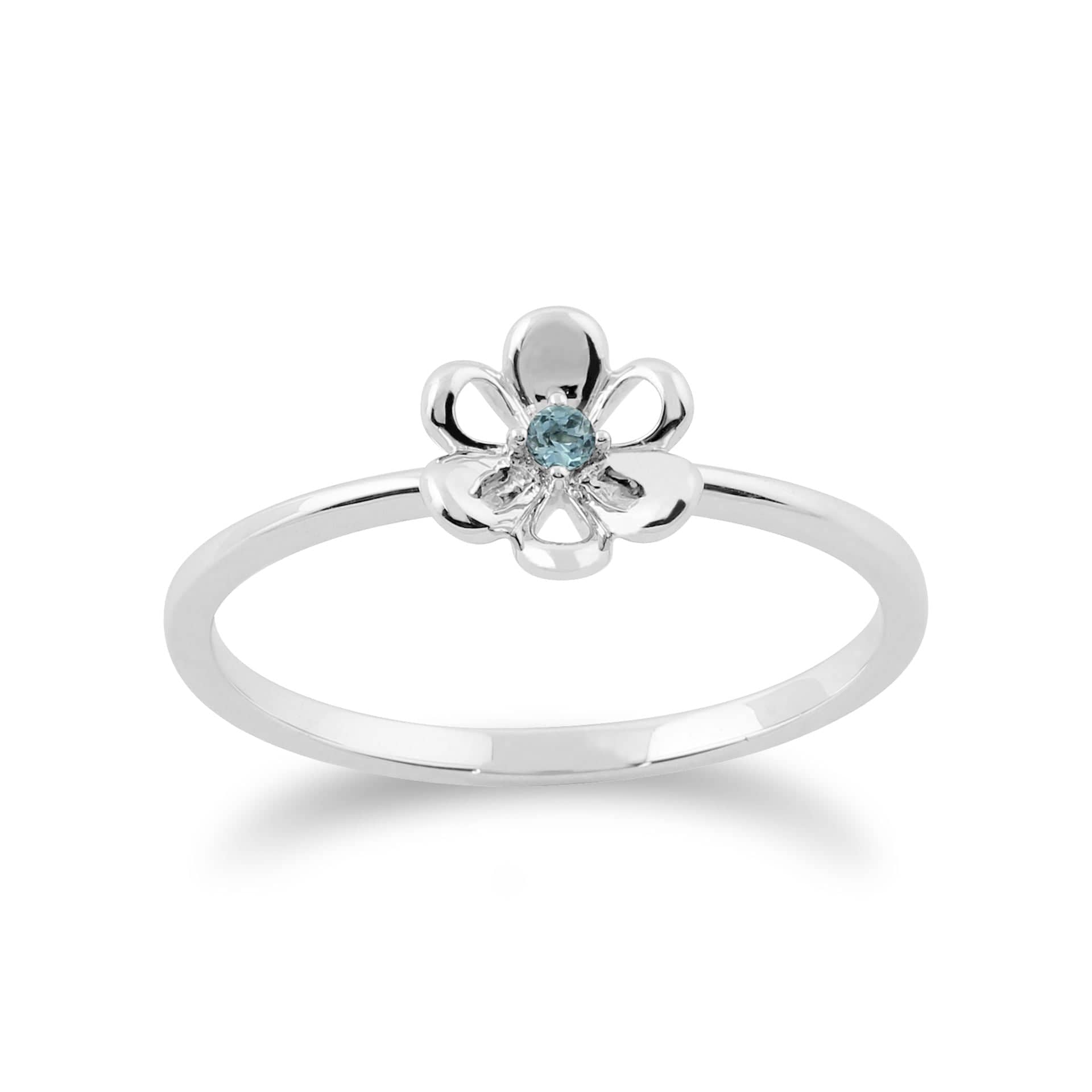 162R0159019 Gemondo 9ct White Gold 0.02ct Blue Topaz Stackable Floral Ring 1