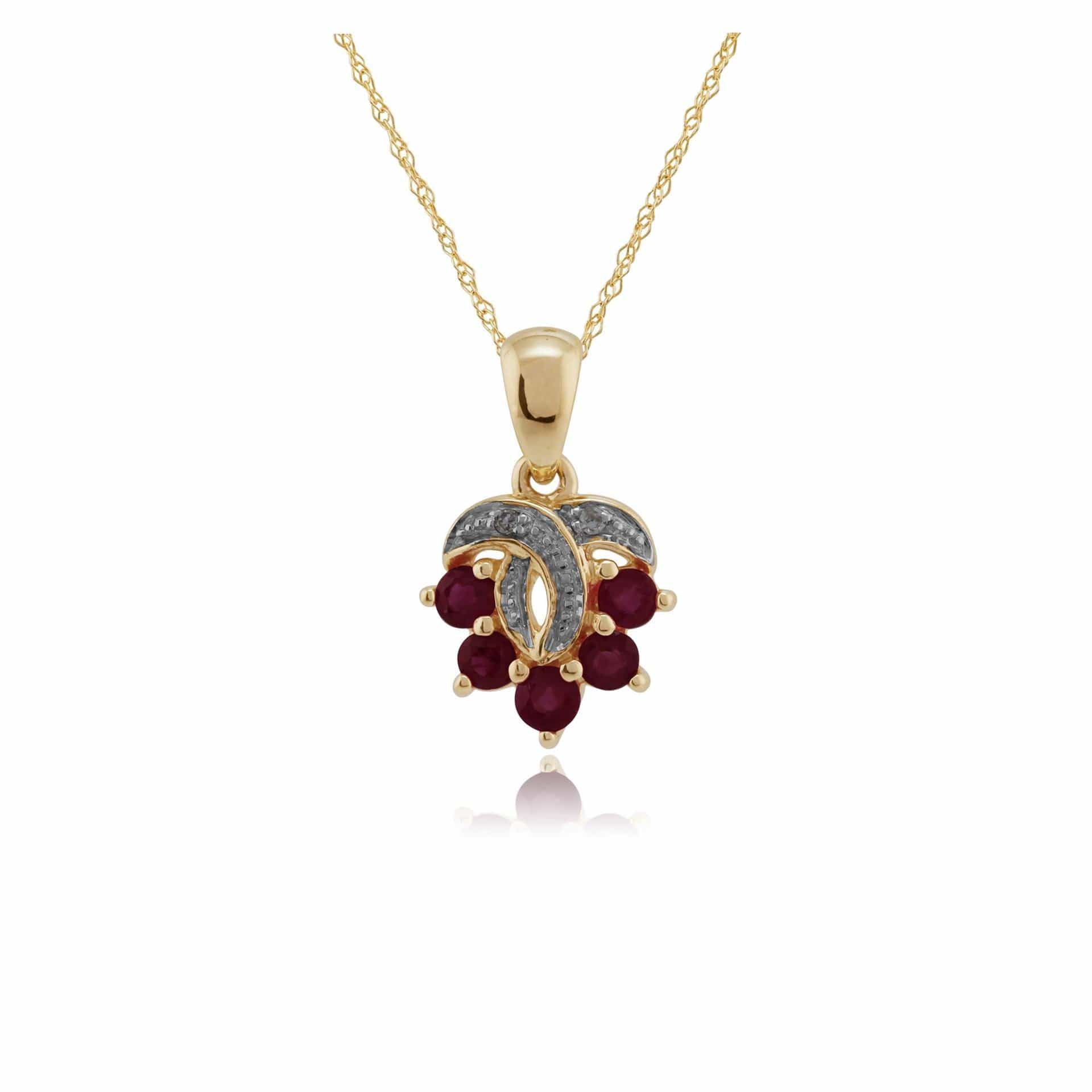 9104 9ct Yellow Gold 0.43ct Natural Ruby & Diamond Pendant on 45cm Chain 1