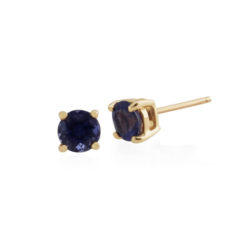 11556 Classic Round Iolite Claw Set Stud Earrings in 9ct Yellow Gold 1