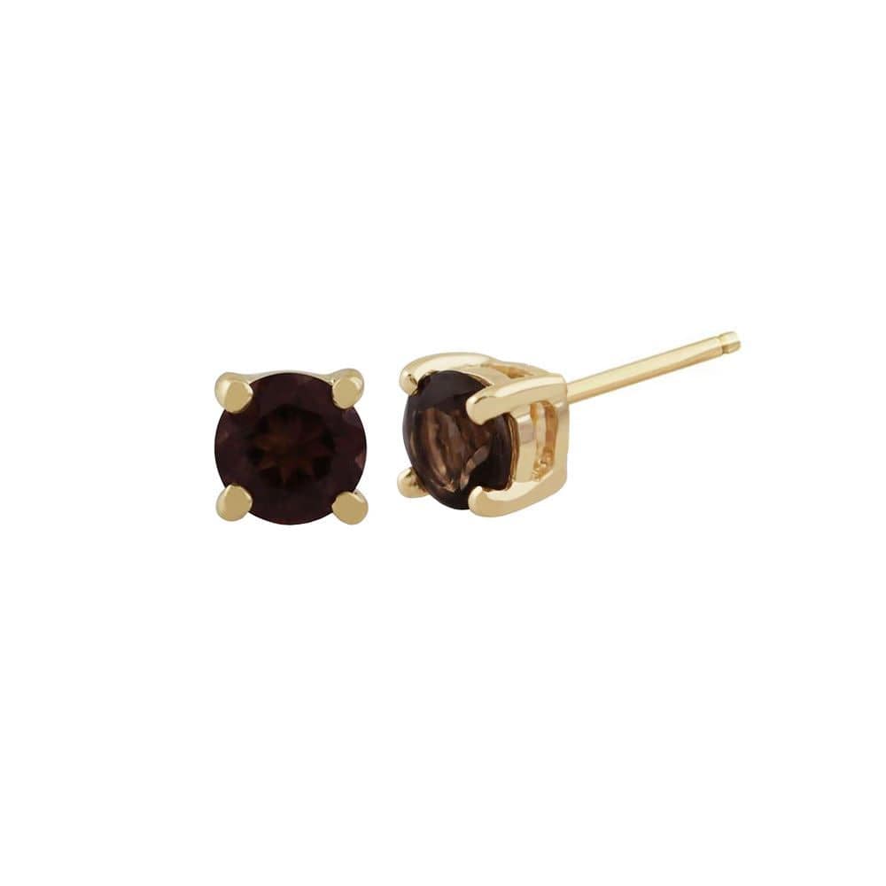 183E0083349 Gemondo Smoky Quartz Round Stud Earrings In 9ct Yellow Gold 3.50mm Claw Set 1