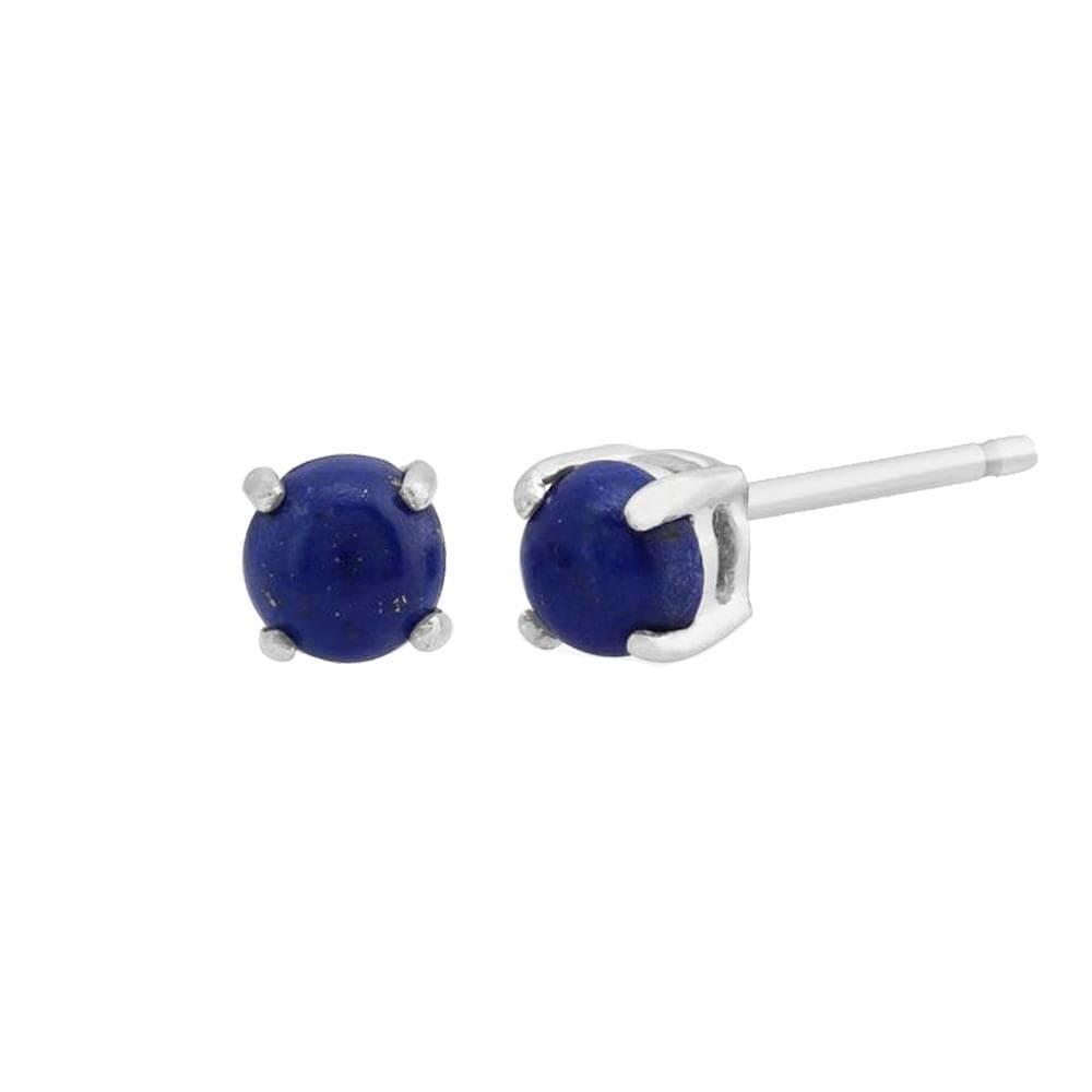 162E0071199 Classic Round Lapis Lazuli Claw Set Stud Earrings in 9ct White Gold 1