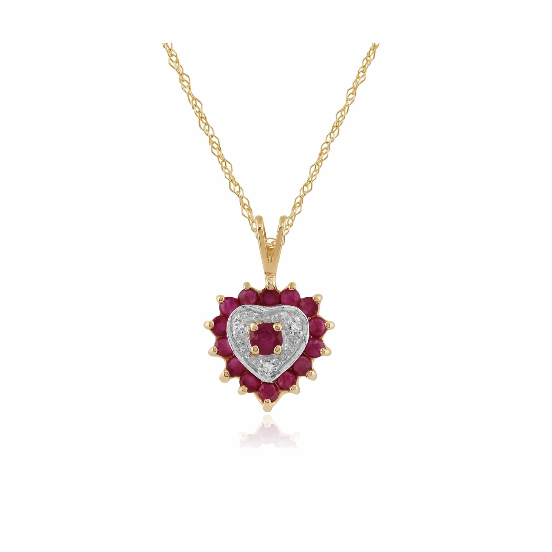 22738 Ruby & Diamond Cluster Sacred Heart Pendant in 9ct Gold 1