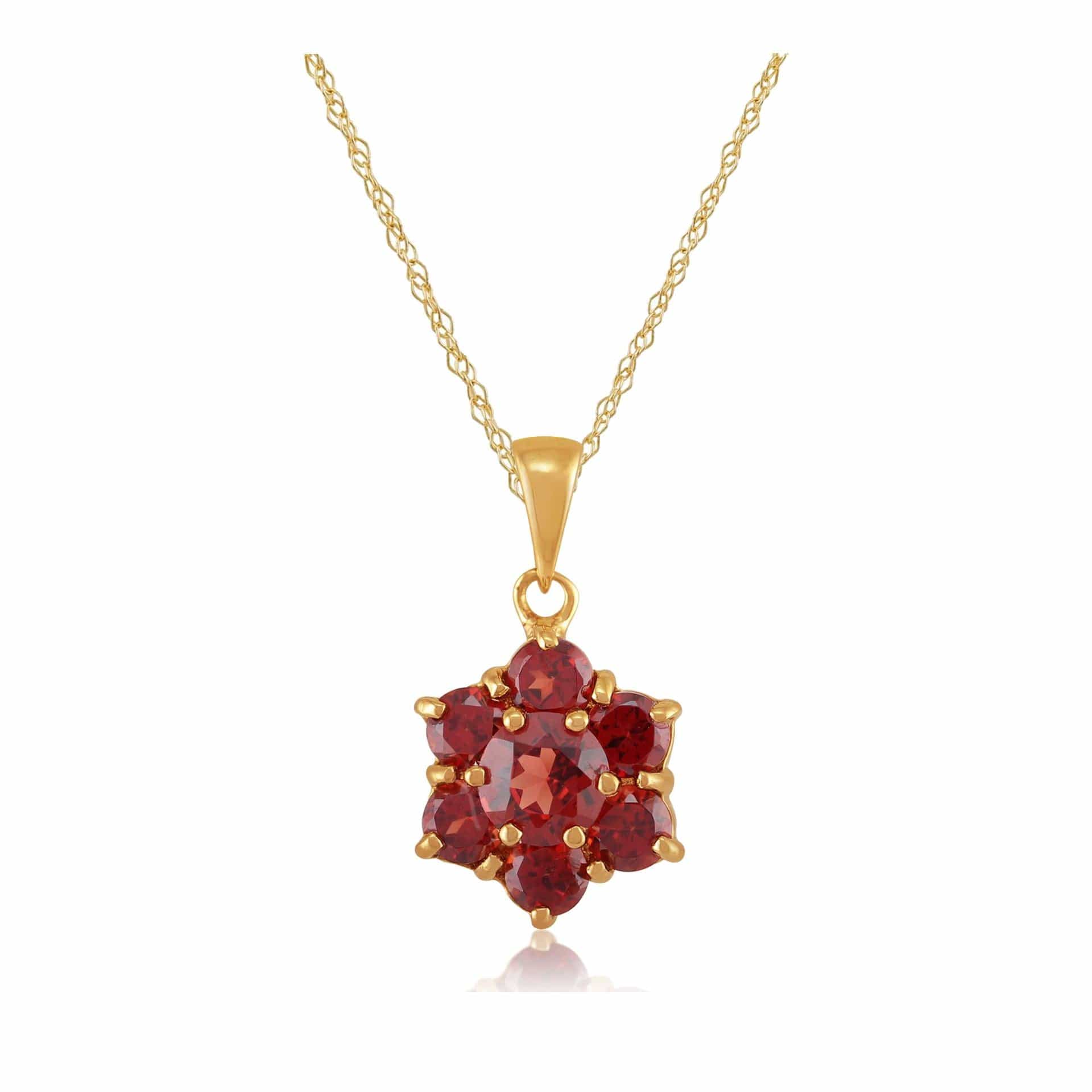 27061 Floral Round Garnet Pendant in 9ct Yellow Gold 1