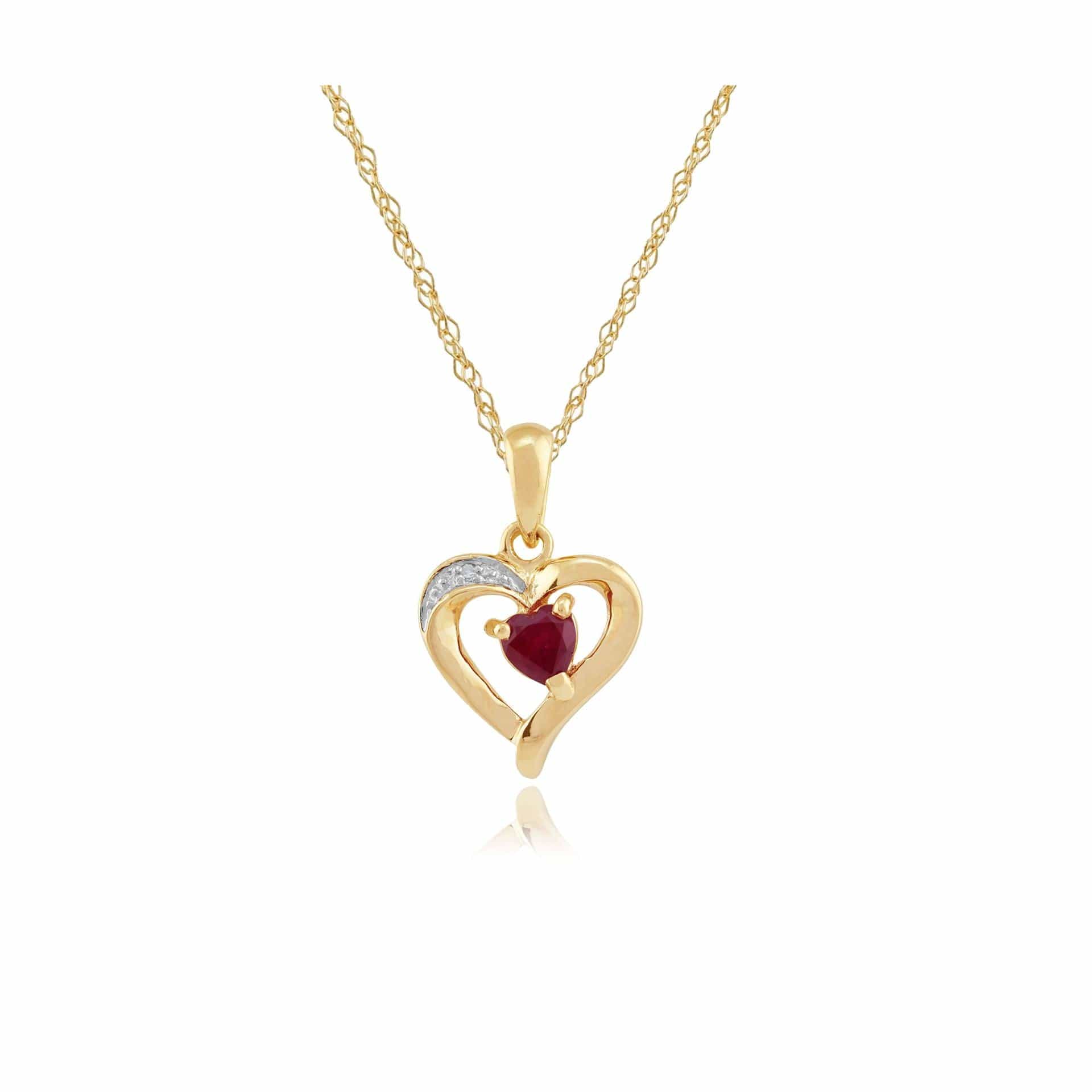 Classic Heart Ruby & Diamond Stud Earrings & Pendant Set Image 2