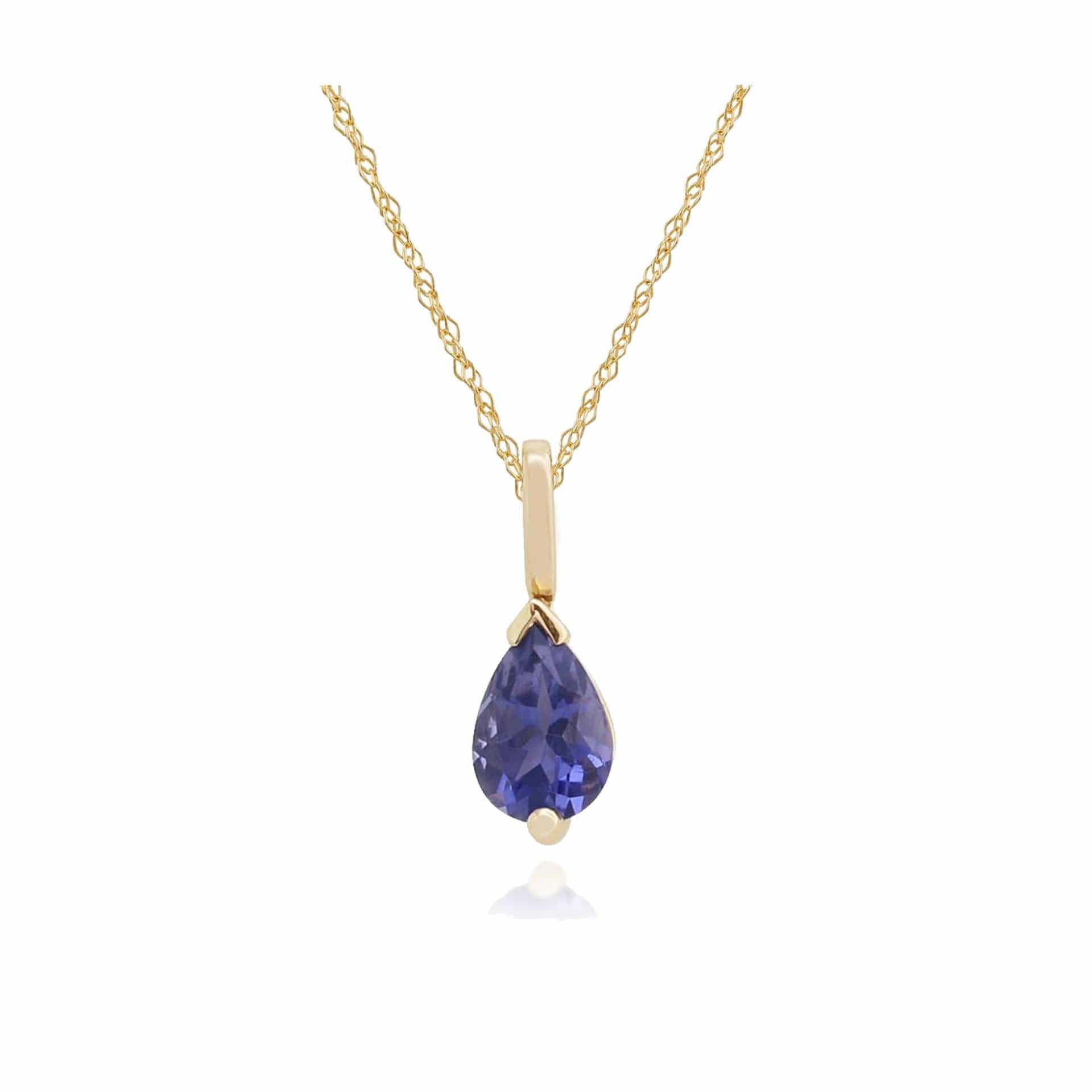 Classic Pear Iolite Claw Set Single Stone Pendant in 9ct Yellow Gold