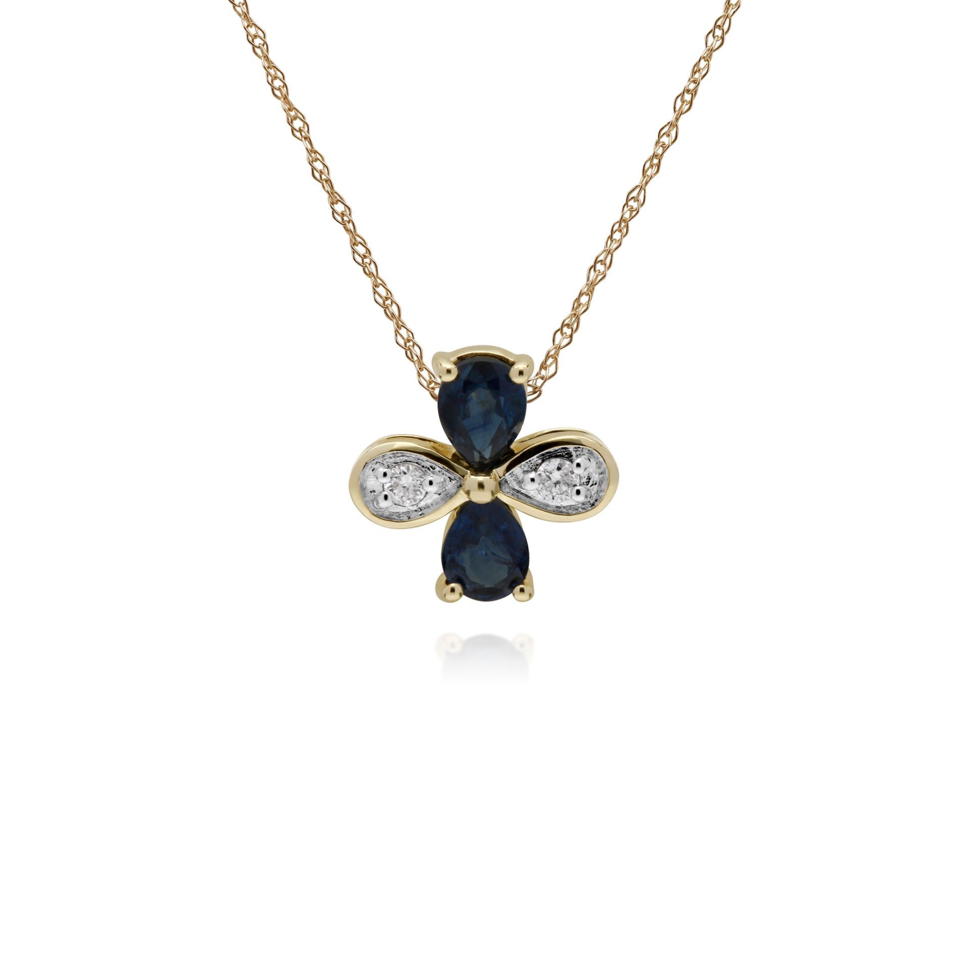 135P1914029 Gemondo 9ct Yellow Gold Sapphire & Diamond Floral Pendant on 45cm Chain 1