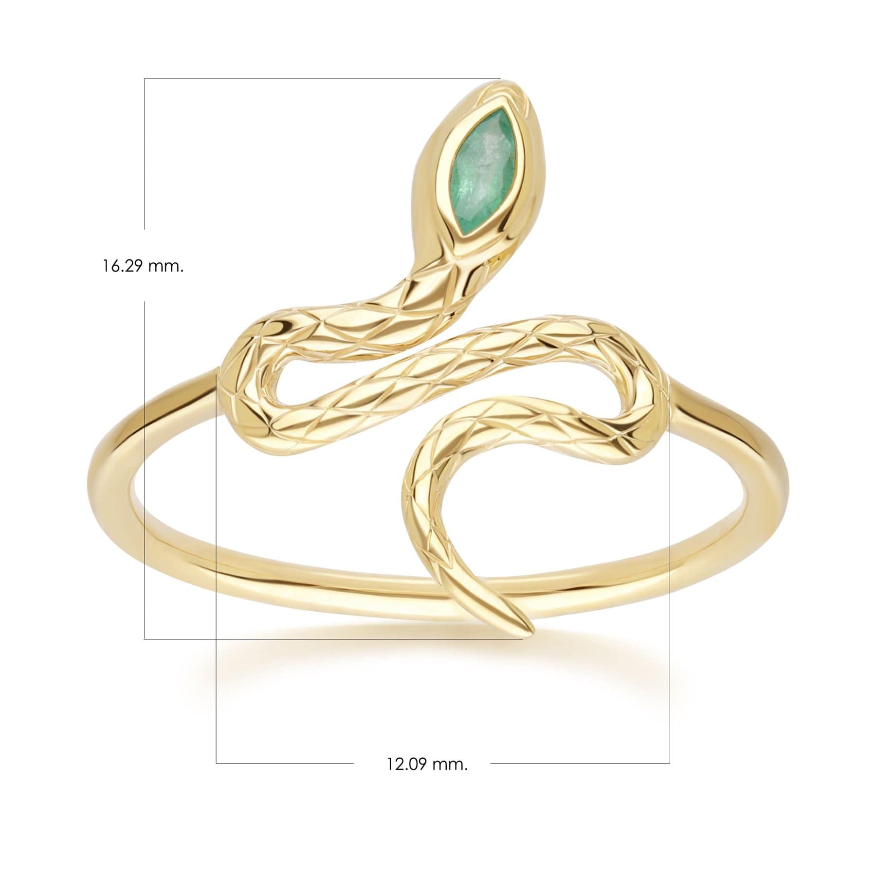 132R8457019_ ECFEW™ Emerald Winding Snake Ring in 9ct Yellow Gold Dimensions