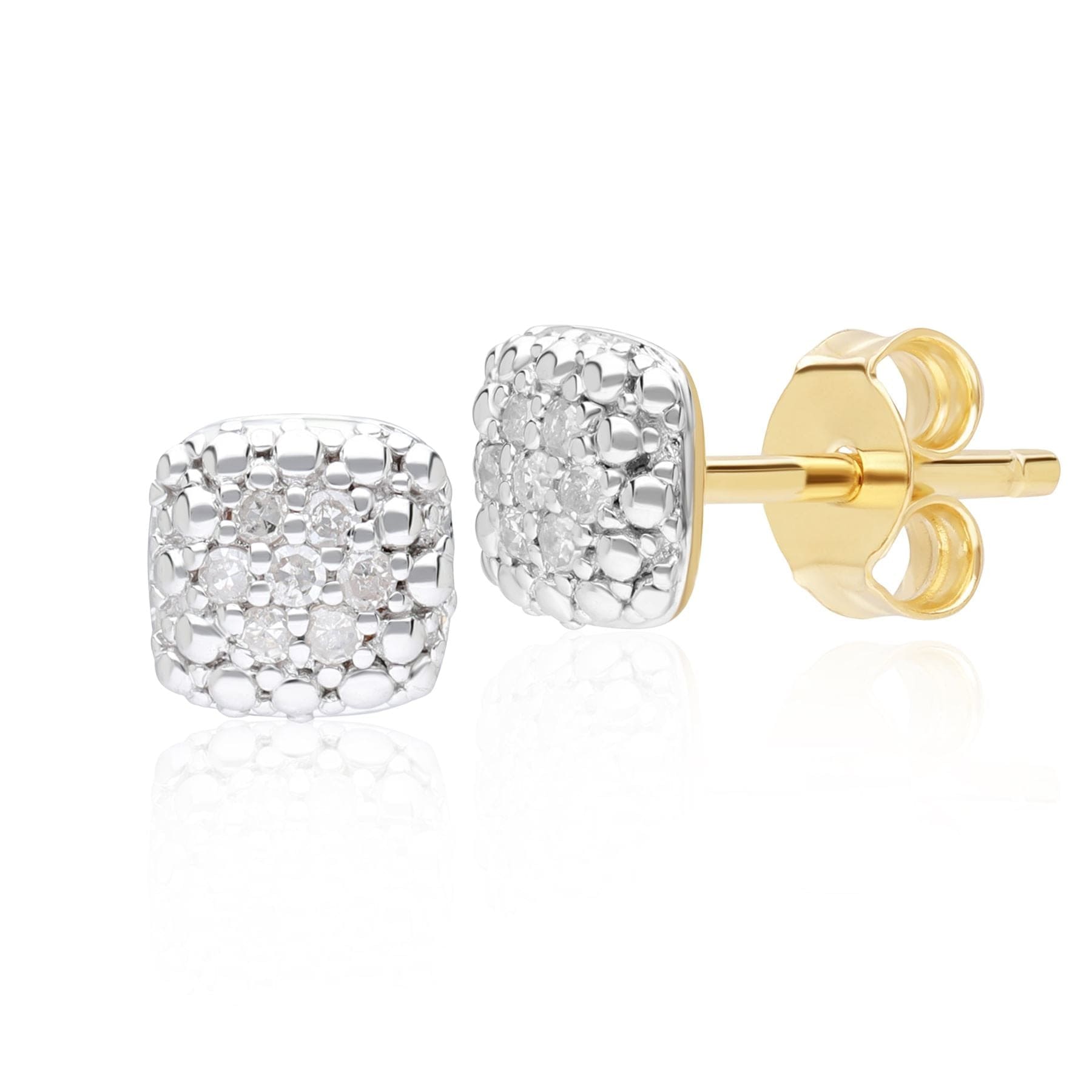 191E0429019 Diamond Pave Square Stud Earrings 9ct Yellow Gold Front