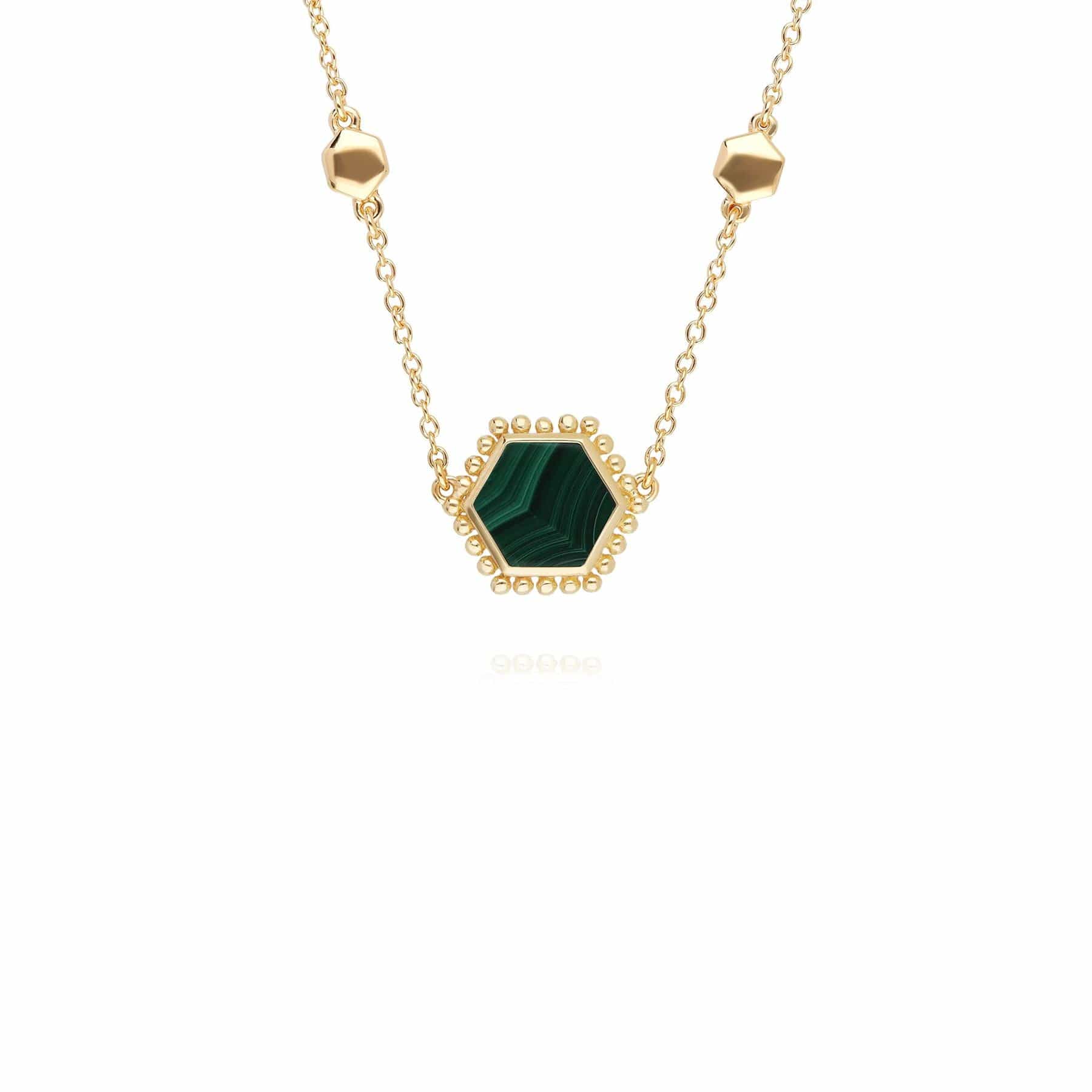 271N014305925 Malachite Flat Slice Hex Necklace in Gold Plated  Silver 1