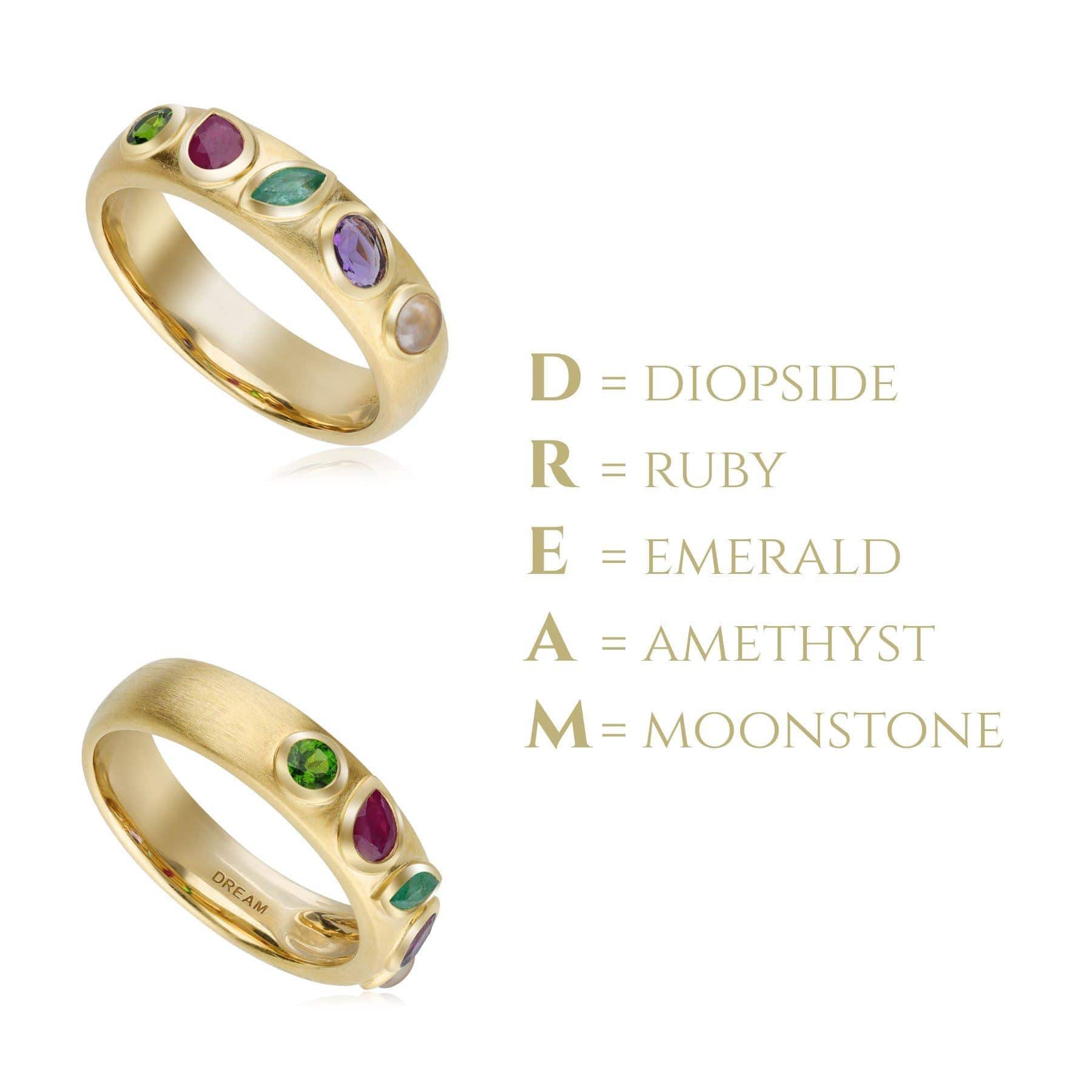 133R9635019 Coded Whispers Brushed Gold 'Dream' Acrostic Gemstone Ring 4