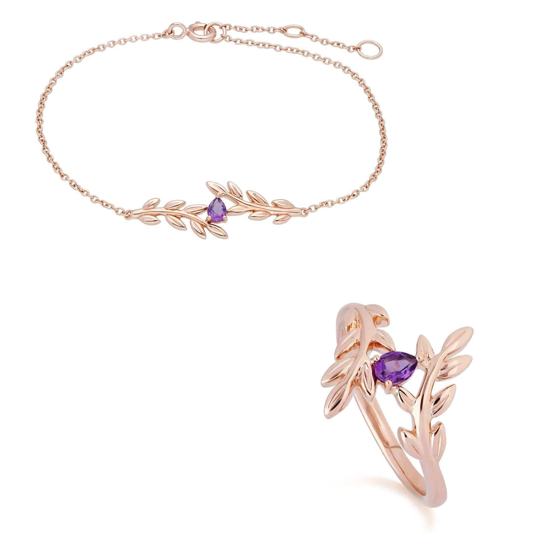 135L0306019-135R1862019 O Leaf Amethyst Bracelet & Ring Set in 9ct Rose Gold 1