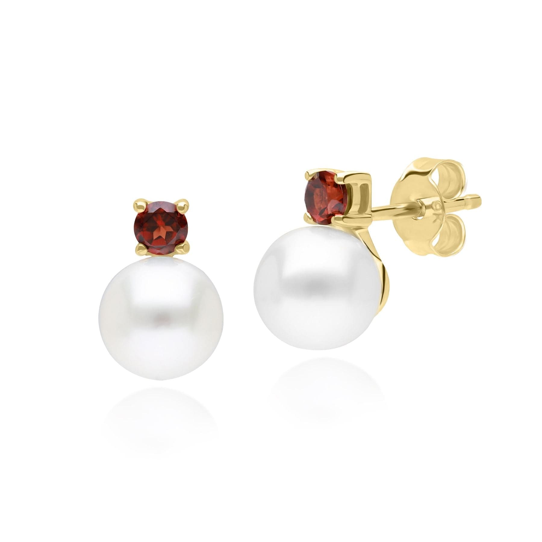 135E1817029 Modern Pearl & Garnet Stud Earrings in 9ct Yellow Gold 1