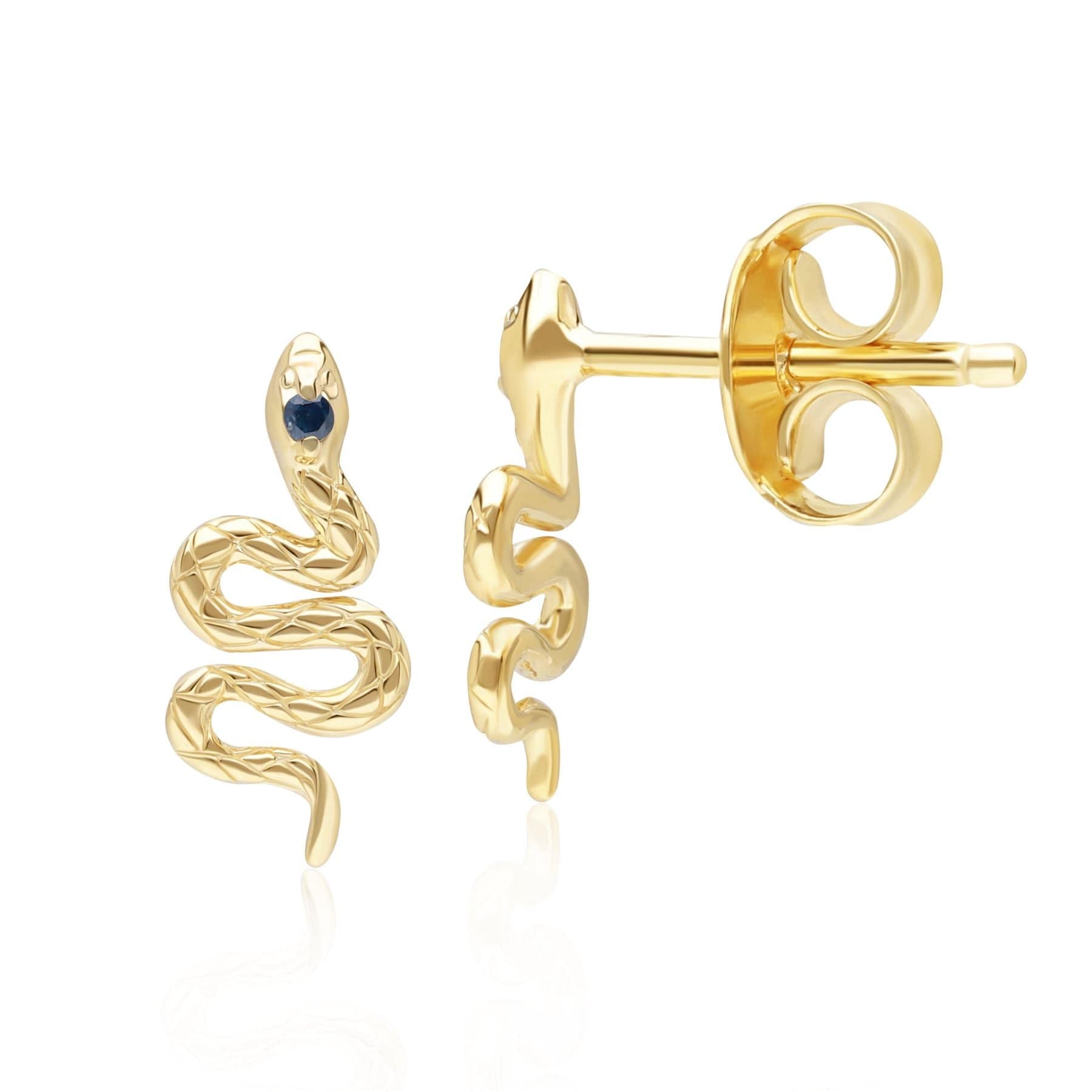 132E2793029 ECFEW™ Sapphire Snake Wrap Stud Earrings in 9ct Yellow Gold Side