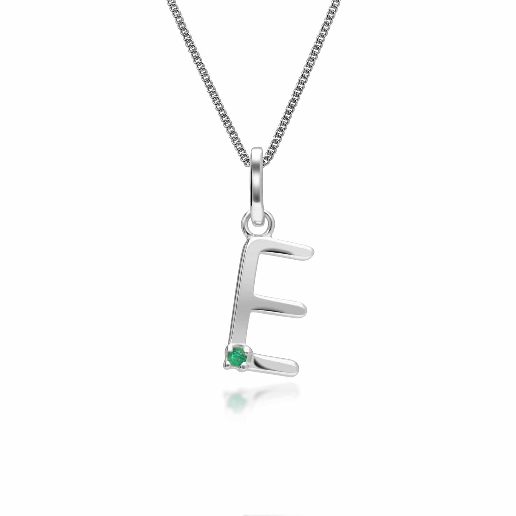 162P0256019 Initial Emerald Letter Charm Necklace in 9ct White Gold 6